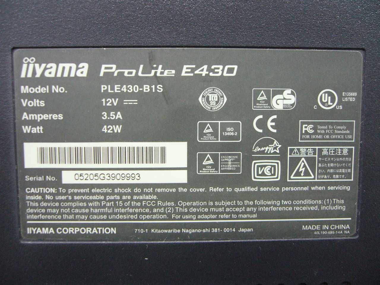 Monitor LCD 17 cali iiyama ProLite E430