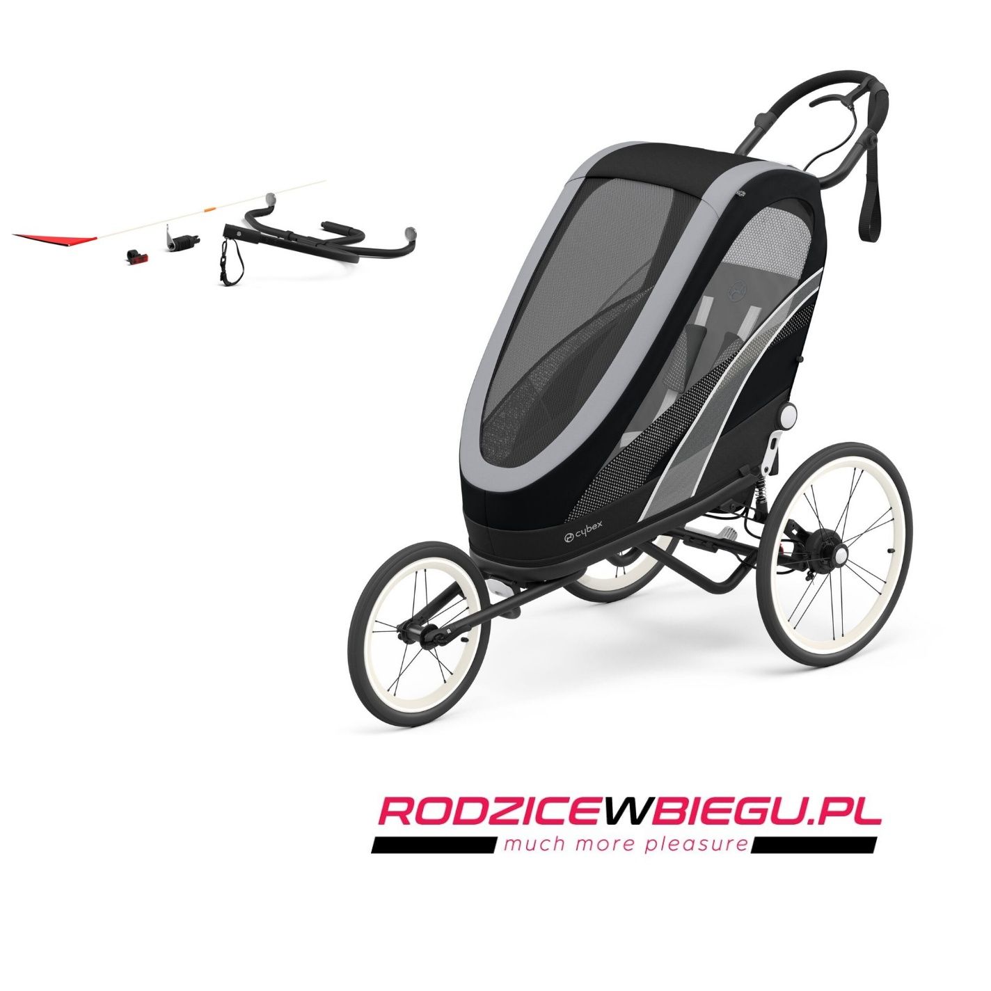 Cybex Zeno All Black z zestawem rowerowym wózek biegowy przyczepka row