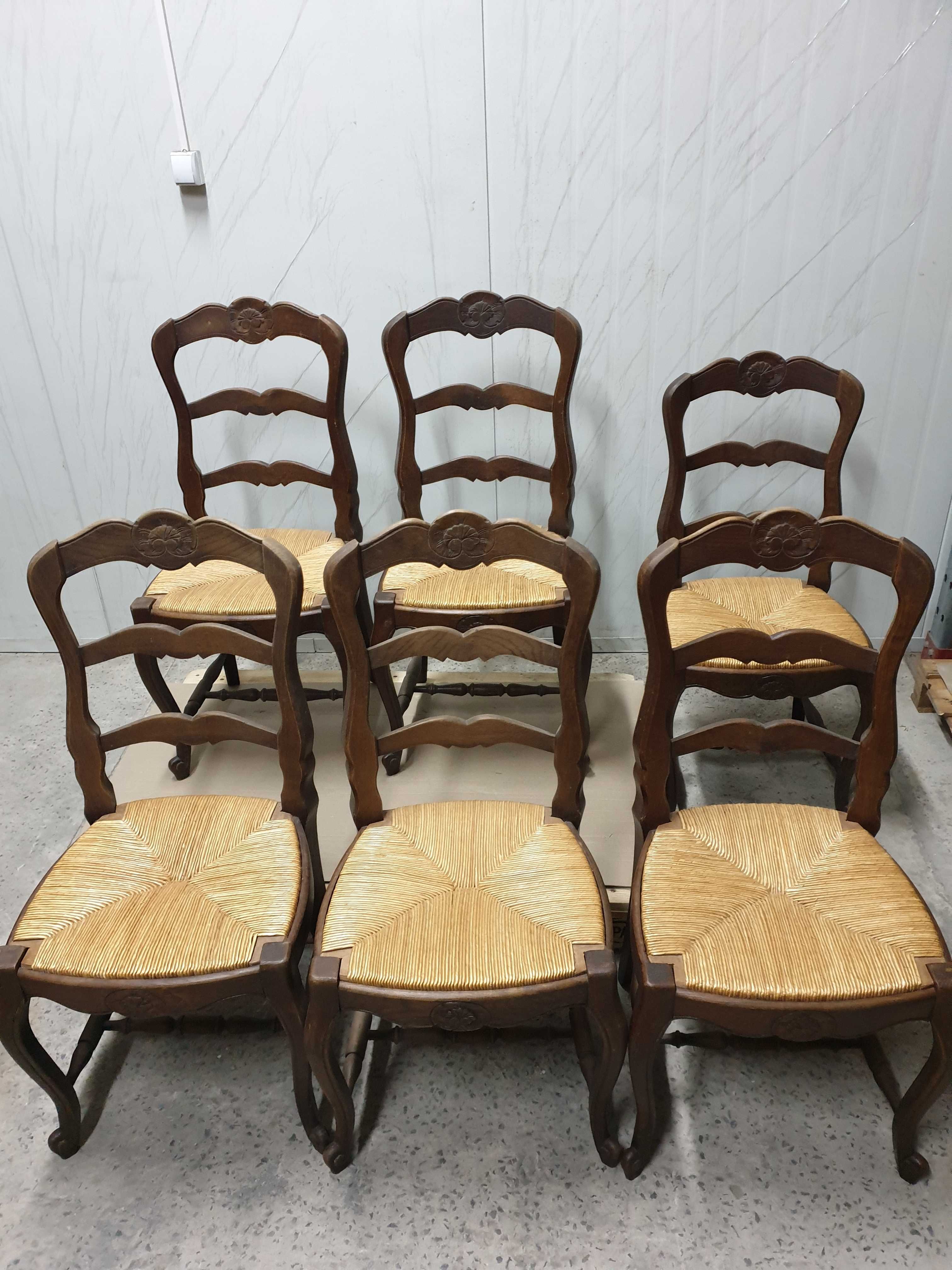 Krzesła z siedziskiem z trawy morskiej antyk Francja stylowe 6 szt