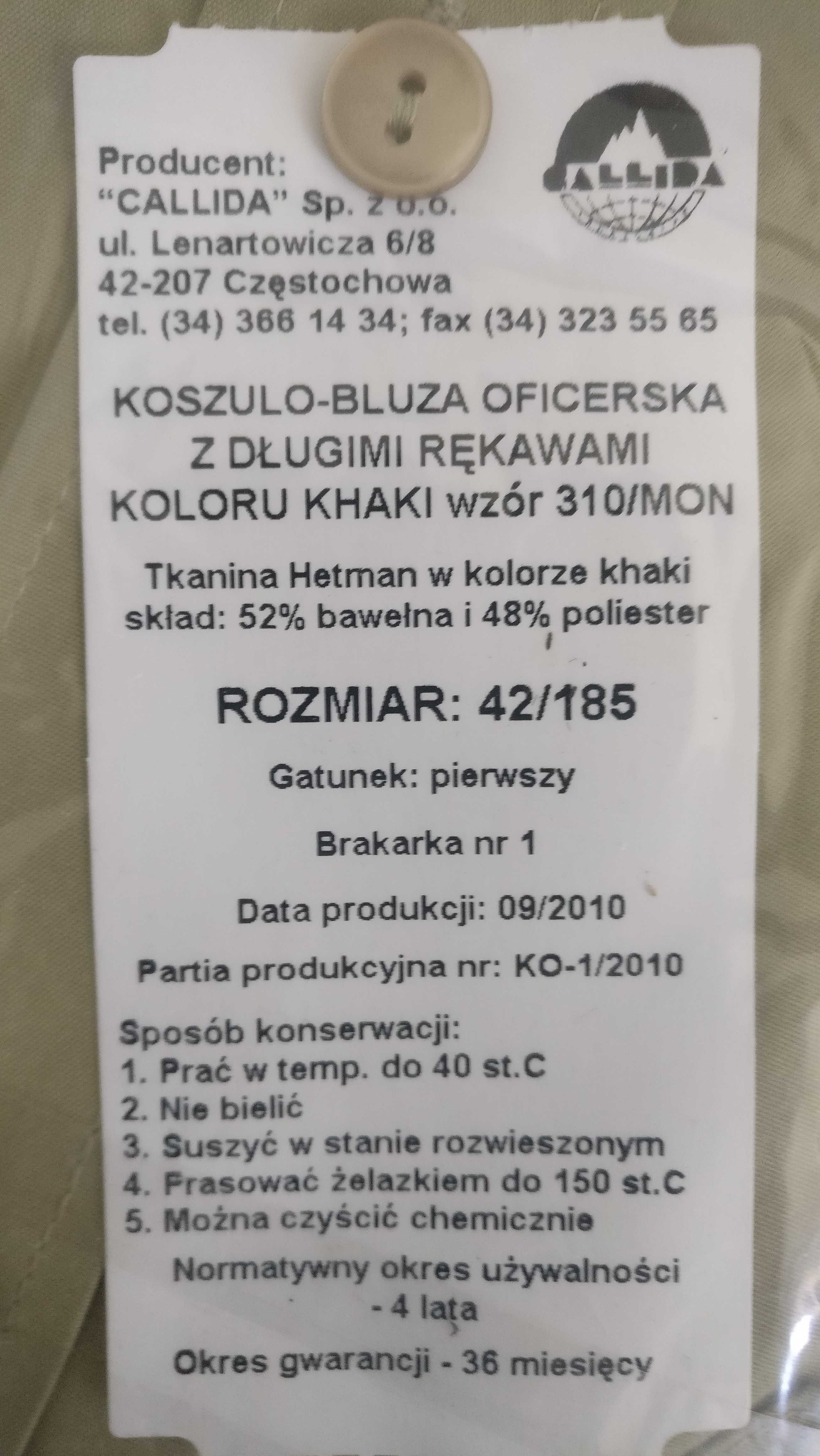 Koszulo-bluza oficerska z dł. rękawami 42/185