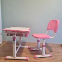 Biurko regulowane z regulowanym krzesłem Cubby różowe