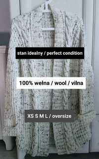 XS S M L oversize wełniany kardigan warkocze 100% wełna Irlandia