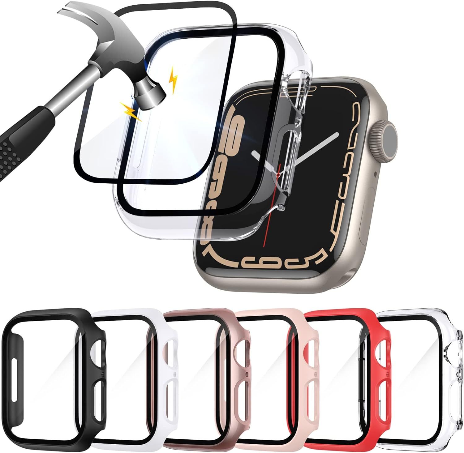 6 Sztuk Etui + Szkło 2W1 Do Apple Watch 7/8/9 41Mm Nakładka Obudowa