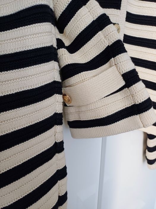 Massimo Dutti kardigan w paski bawełna złote guziki sweter beż czarny