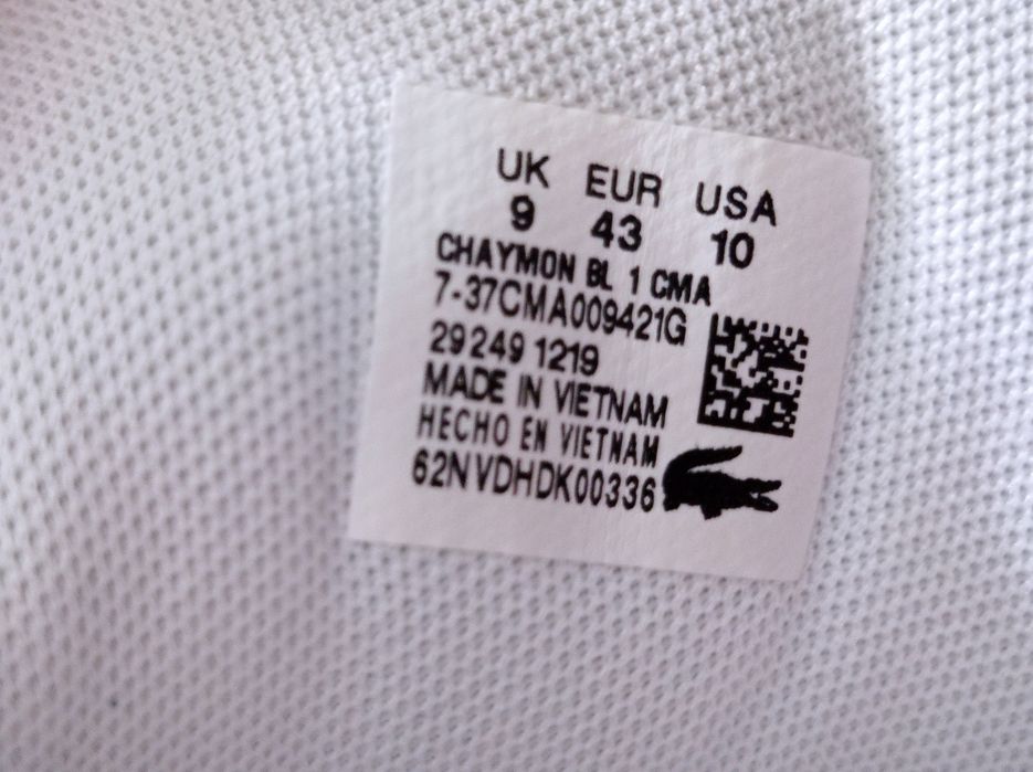 Buty Lacoste Chaymon rozmiar 43 białe skórzane Nowe męskie 27,5 męskie