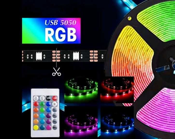 Fita LED com Comando e Entrada USB - Várias Cores - 3 Metros - NOVA