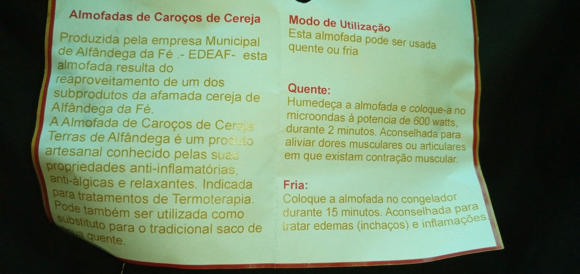 Quer caroços cereja?Almofada caroçosCerejas A.Fé5E-BébeDurmir2EDesde2E