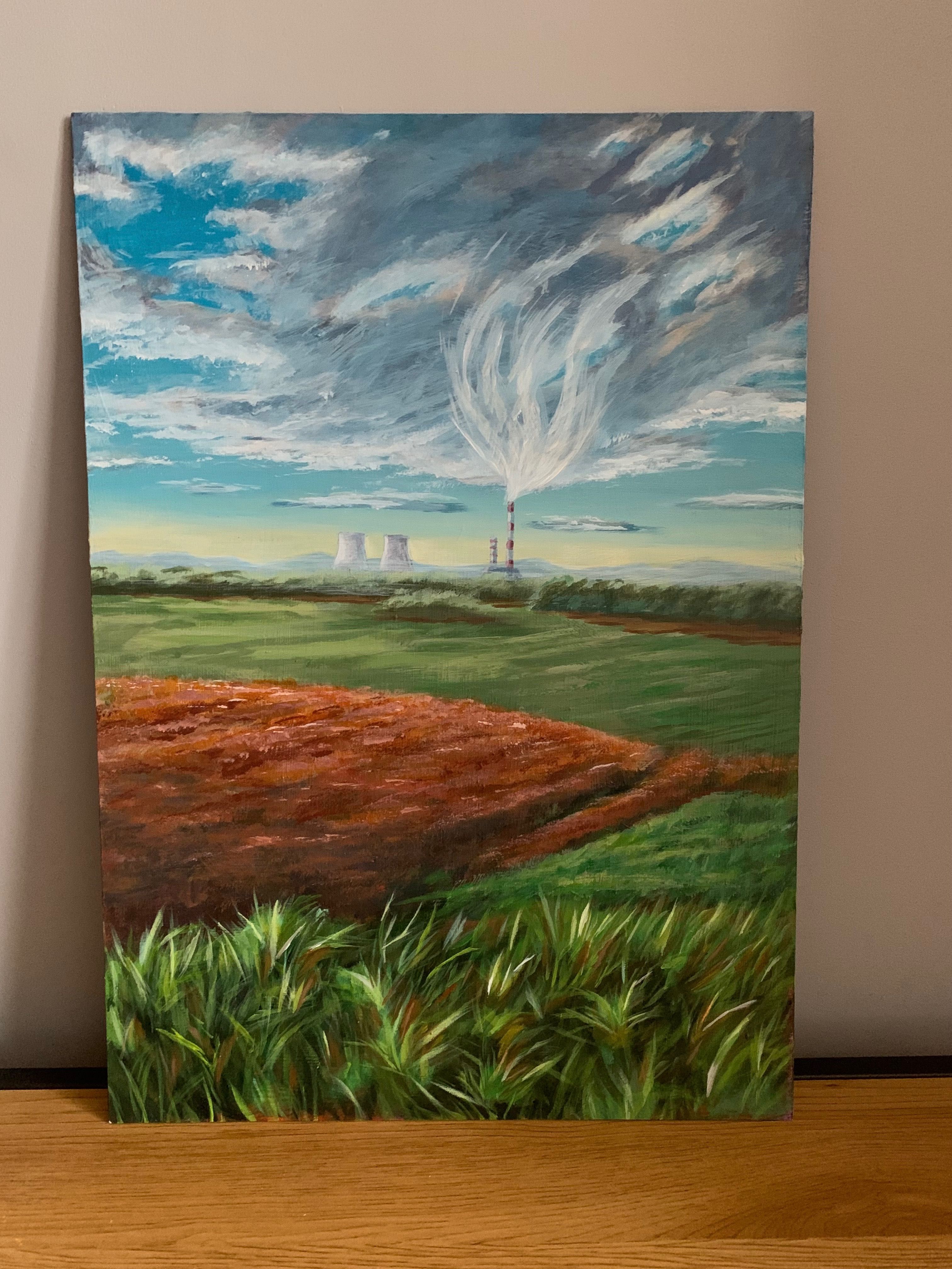 Ręcznie malowany obraz akrylowy "Łąki Nowohuckie" 35 x 50