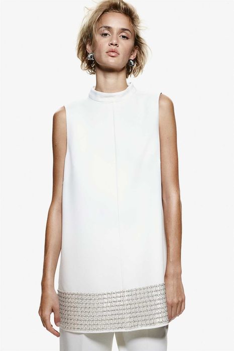 Sukienka mini tunika z koralikami XS nowa kolek biała PROMOCJA EDITION