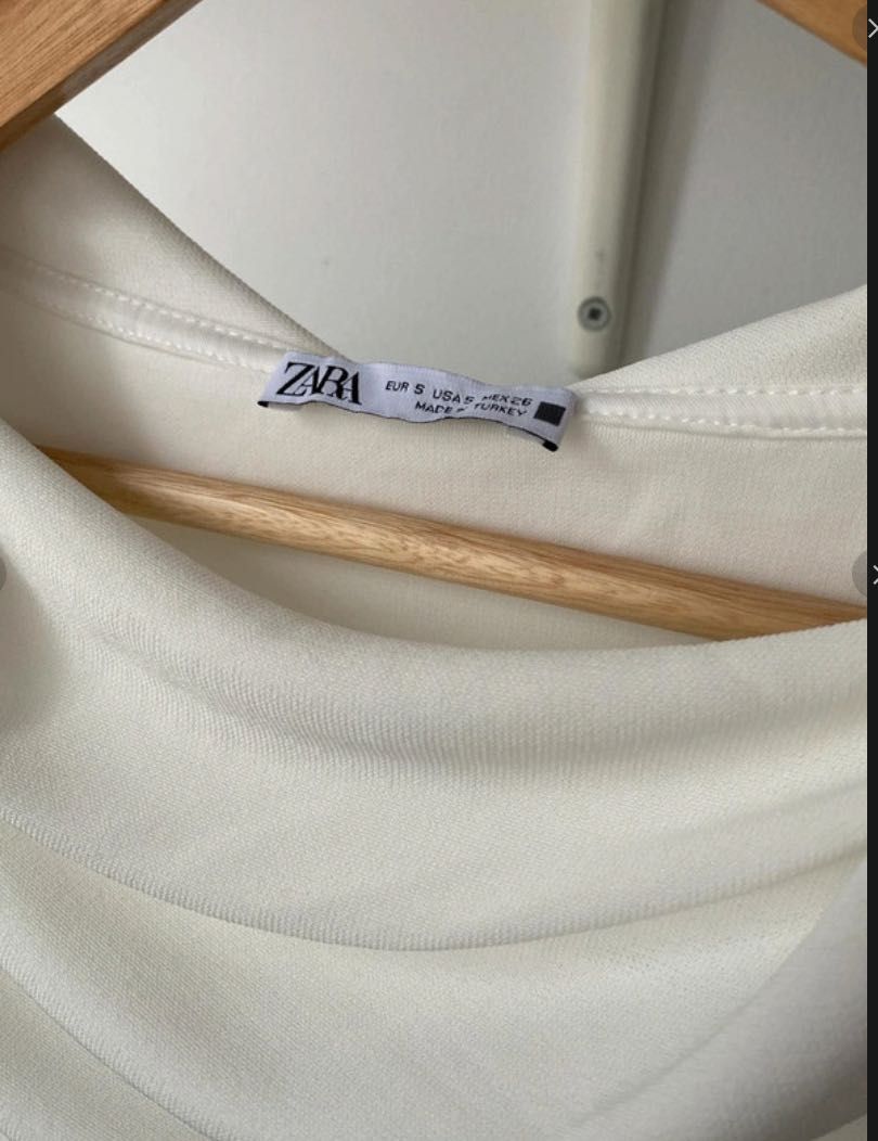 ZARA - Biała asymetryczna bluzka - roz S - z kołnierzem na jeden rękaw