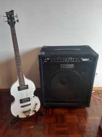 Pack Amp Fender + Guitarra Baixo Viola White LeMarquis NY com estojo