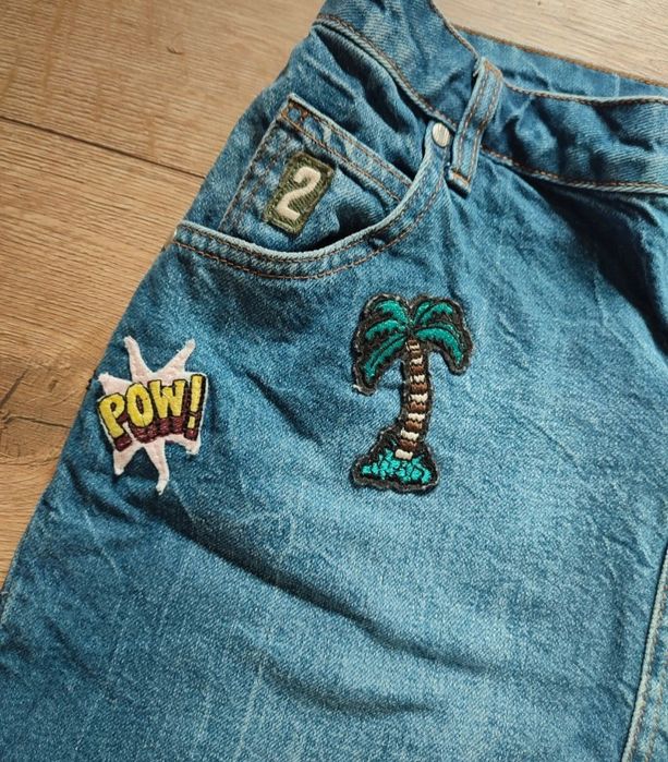 38 spódnica jeansowa jeans szarpana naszywki