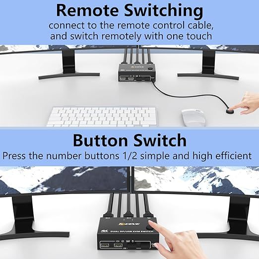 ESKEVE Przełącznik KVM DisplayPort 2 Monitory 8K 4K z USB 3.0
