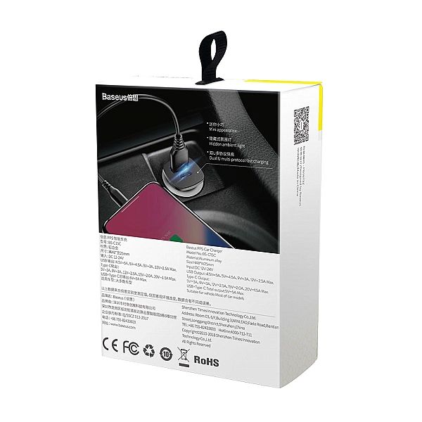 Baseus Square PPS inteligentna ładowarka samochodowa z portami USB Qui