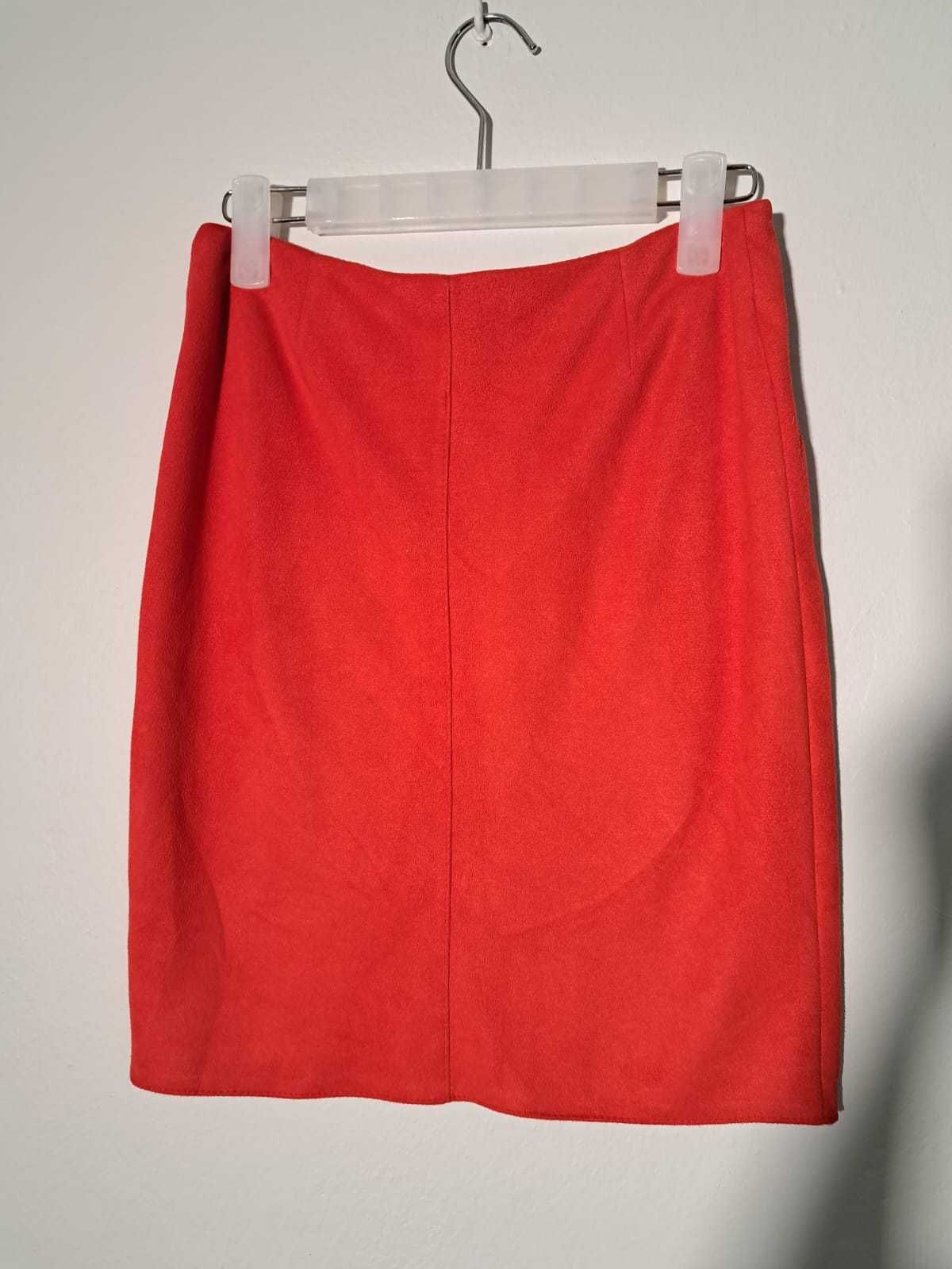 welurowa spódnica czerwona, krótka spódnica, spódnica ołówkowa,S/M