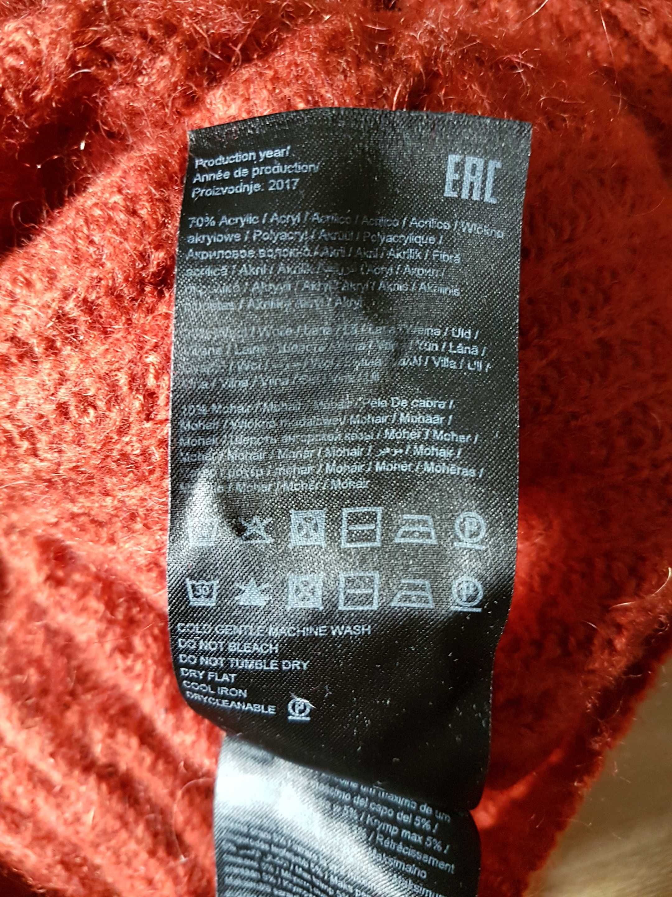 YAS rudy sweter z pionowymi falbanami roz. 140/146 10% moher 20% wełna