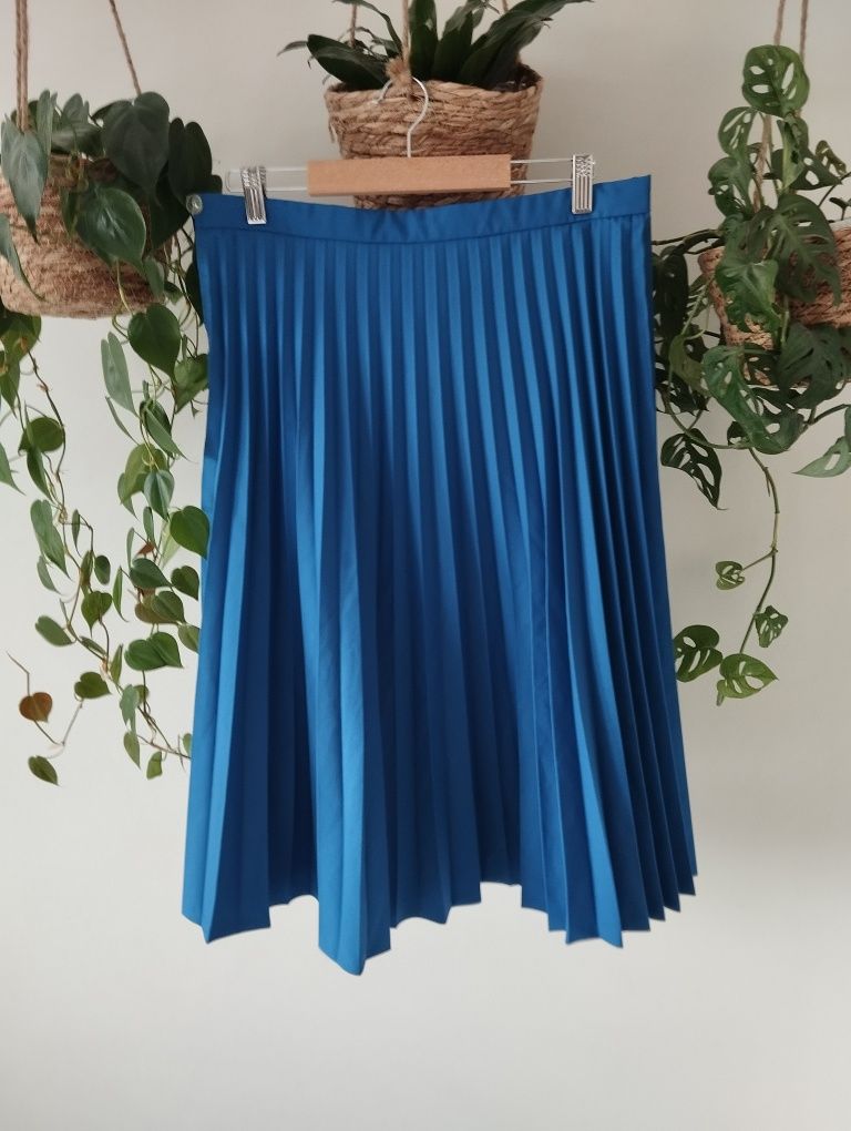 Niebieska spódnica midi, plisowana, wiosenna r.M/L