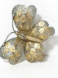 Lindissima pregadeira borboleta em prata filigrana dourada portuguesa