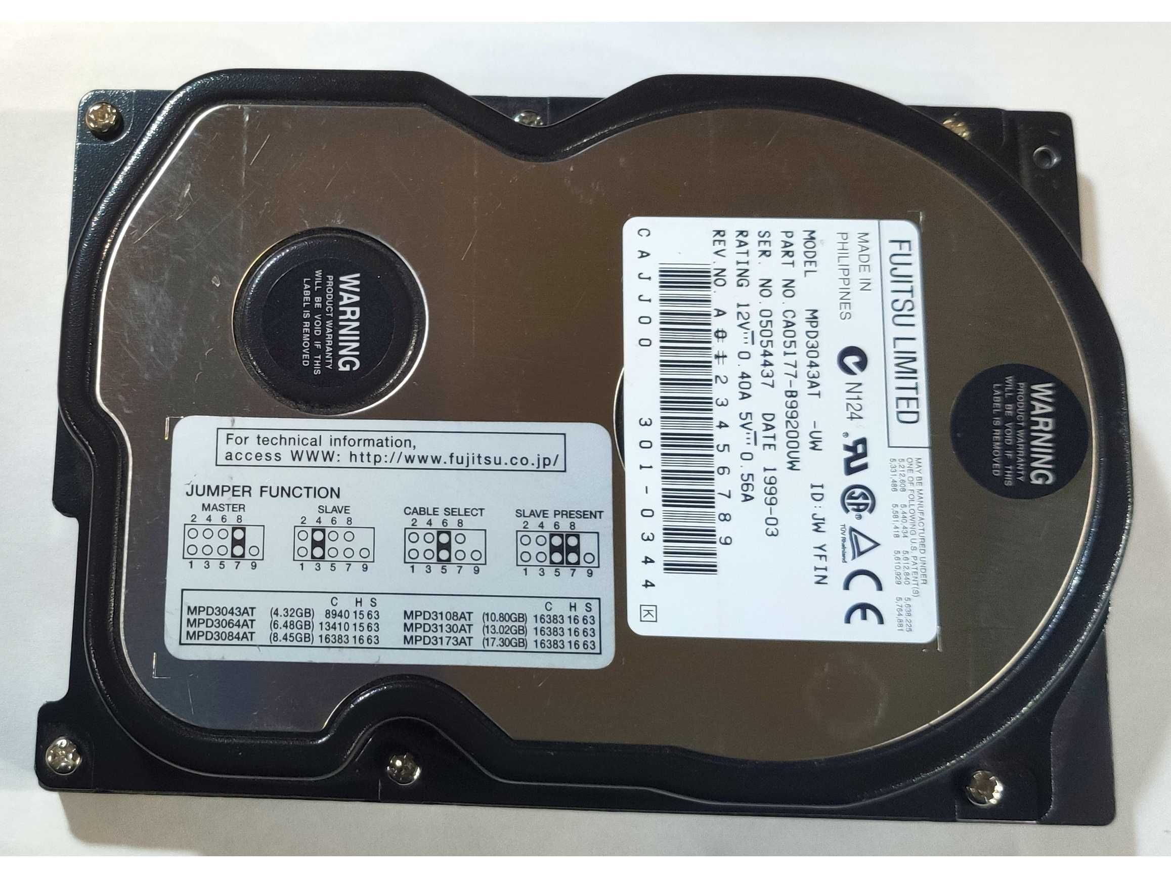 Жесткий диск HDD 3.5" IDE FUJITSU limited MPD3043AT 5400rpm. Раритет.