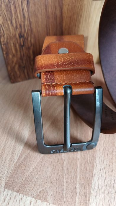 116cm Nowy pomarańczowy pasek skórzany belt sprzączka koloru srebrnego