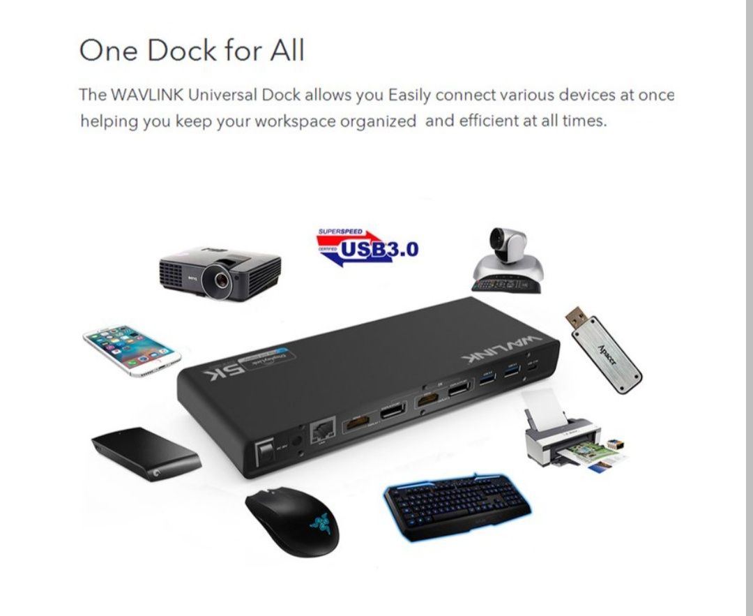 Wavlink Universal USB-C Ultra 5K Docking Station com saídas de vídeo d