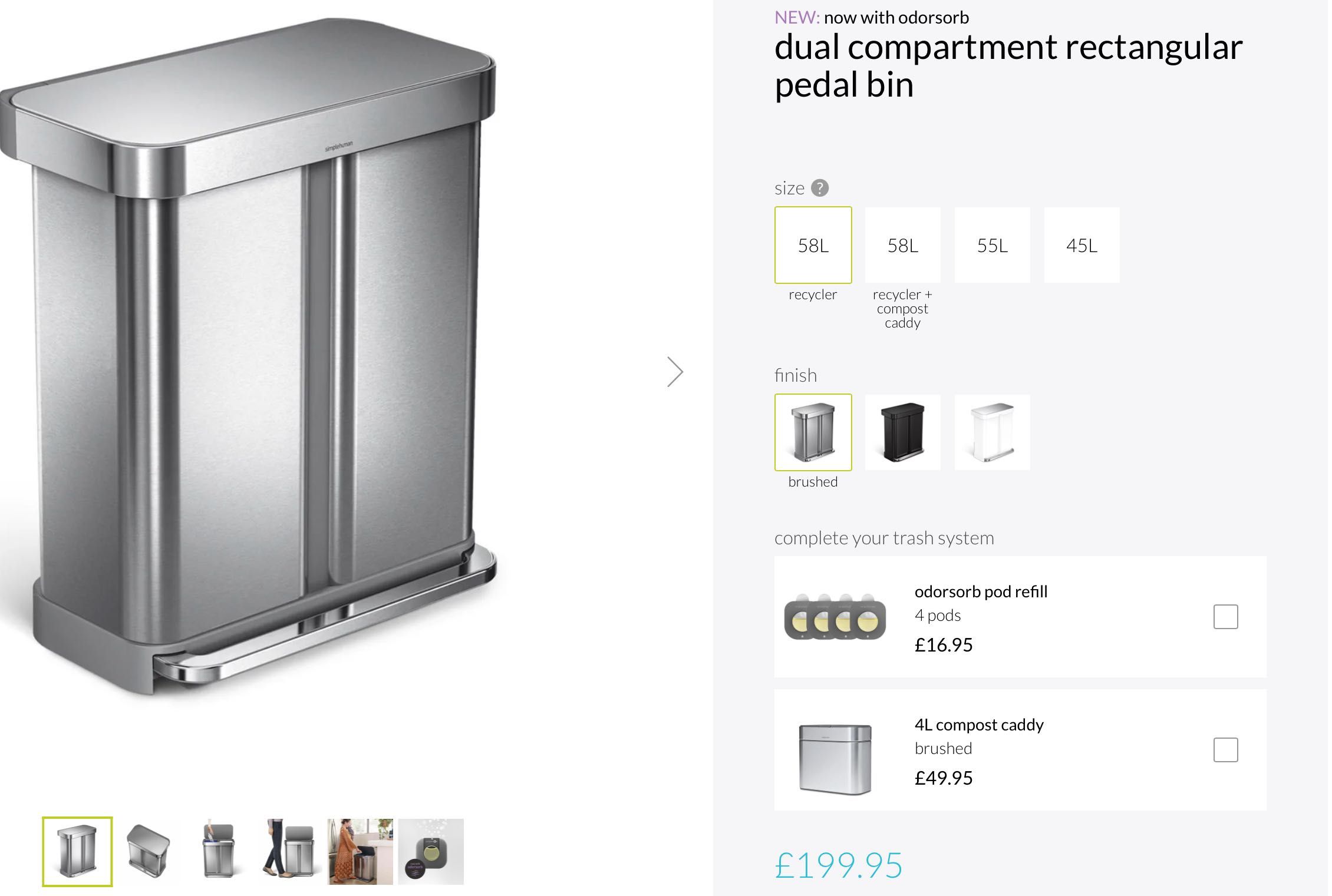 Balde 2 compartimentos SIMPLEHUMAN inox polido