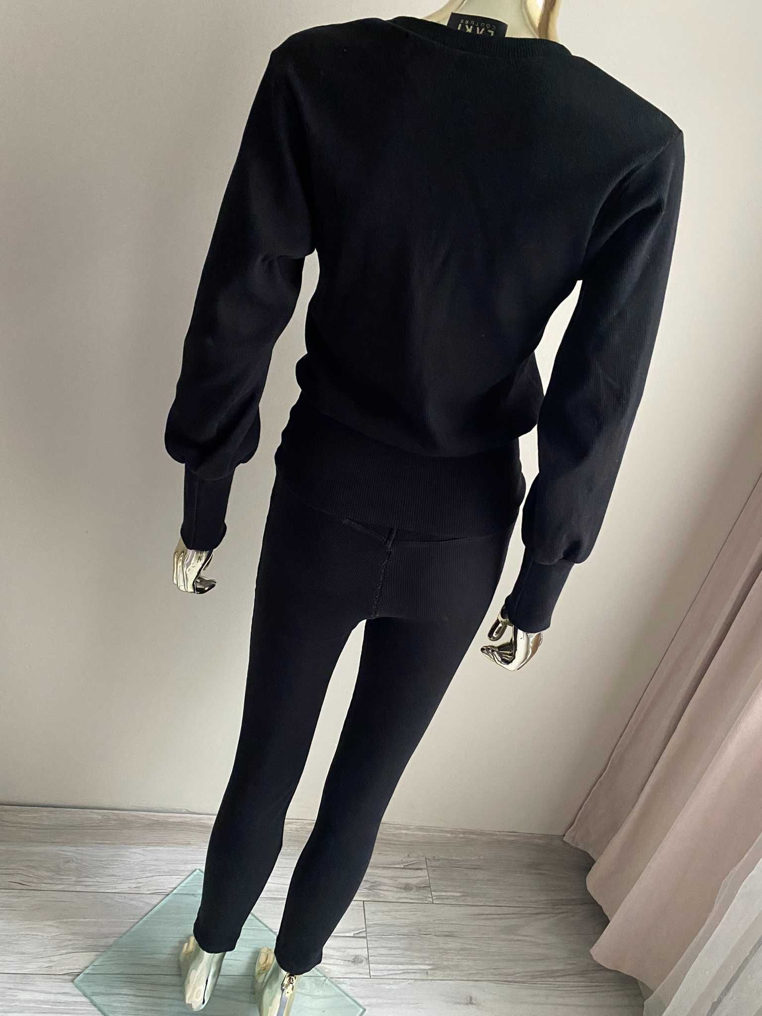 Laki Couture czarny dres legginsy bluza prążek z logowaniem Uni