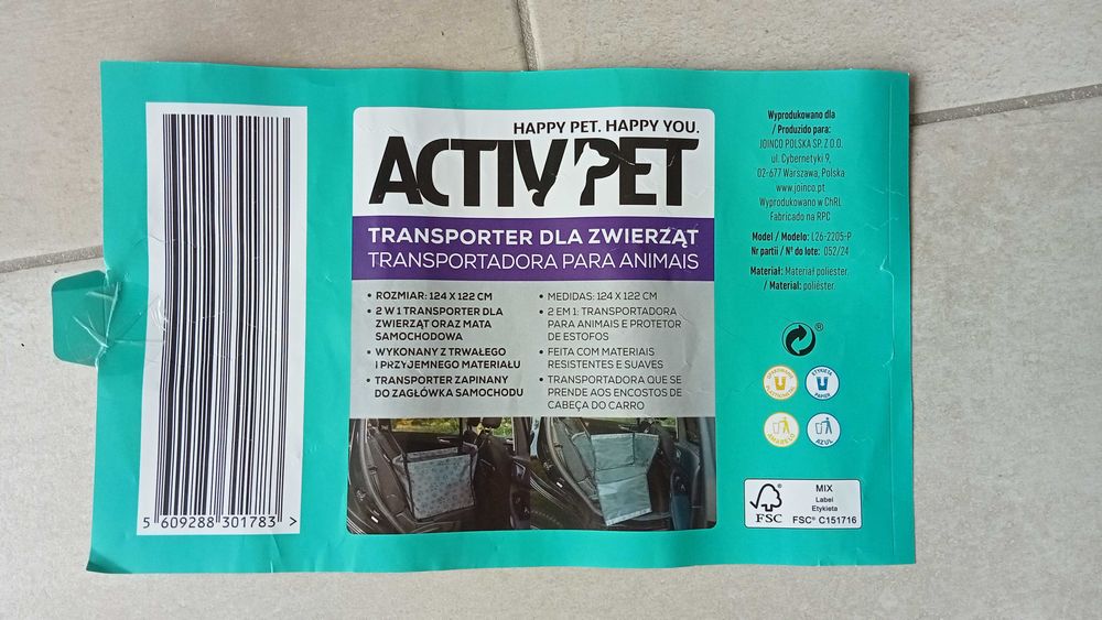 Transporter/mata dla zwierząt rozkładany 122cm x 124cm