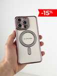 Etui iPhone 15 Pro Max MagSafe | Z brokatem i cyrkoniami | Różowe złot