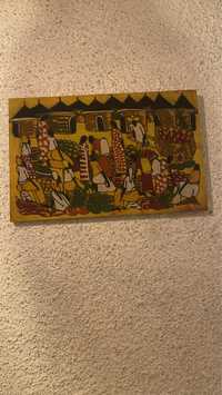 Quadro Africano pintado sobre tecido