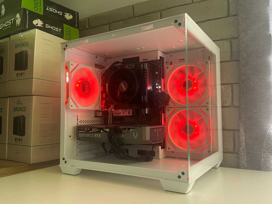 Nowy Komputer Gamingowy RTX 5060 Ryzen 5 16GB RAM Biały Akwarium FV23%