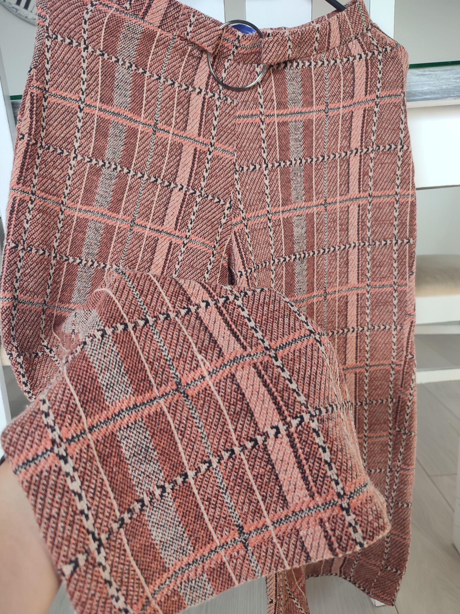ZARA Spodnie Culotte w Kratę z Ozdobną Klamrą Rozmiar S 36