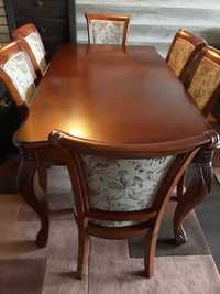 stół drewniany stylizowany z 6 krzesłami