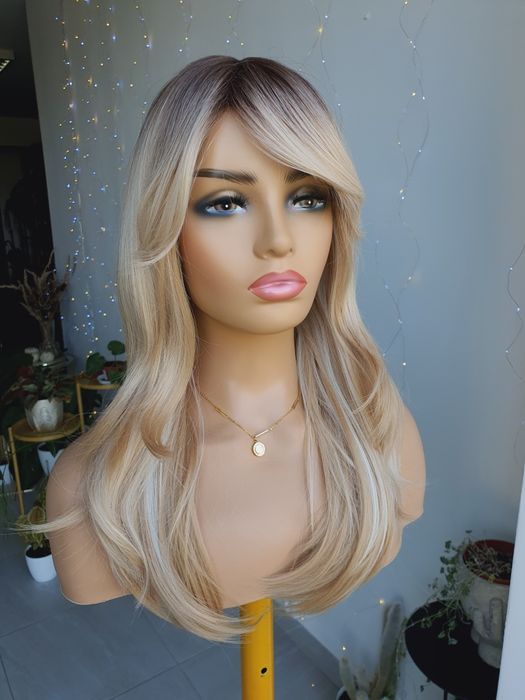 Długa peruka blond mix 3D odrost naturalna fryzura Natasza długa 60 cm