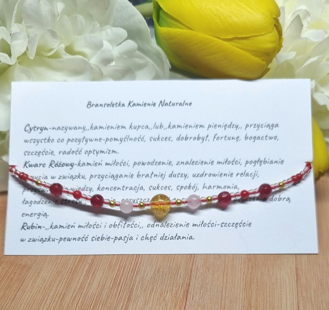 Bransoletka naturalne kamienie cytryn kwarce różowe rubiny