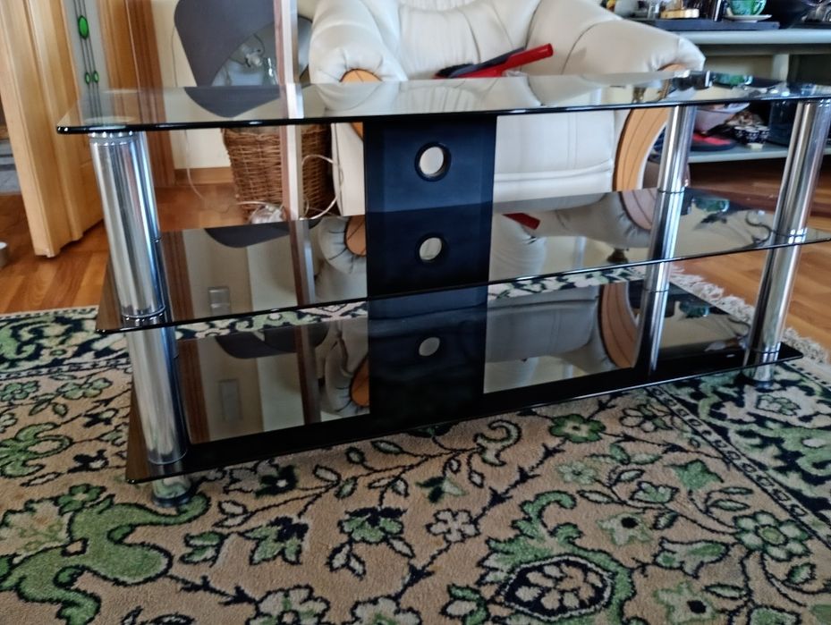 Szafka RTV szkło/stal nierdzewna 110x40x50. 2 półki na sprzęt