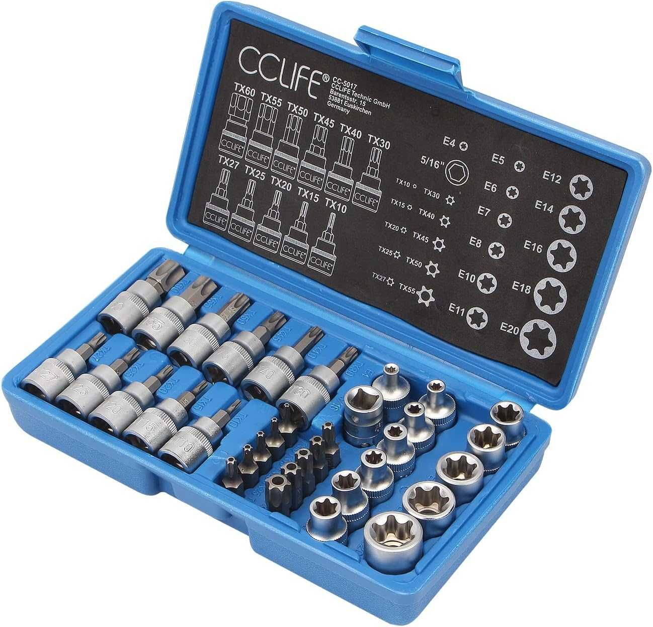 CCLIFE Klucze Torx 34 Elementy nasadki i bity E4-E20 T10-T60