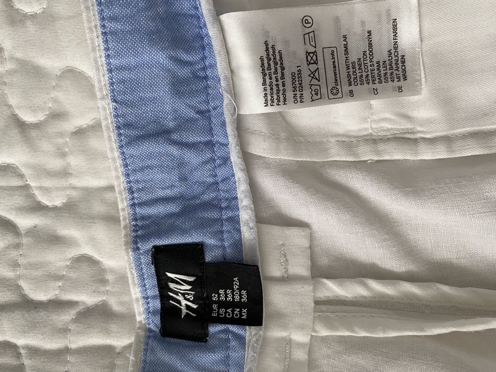 H&M białe spodnie 52 L/XL len