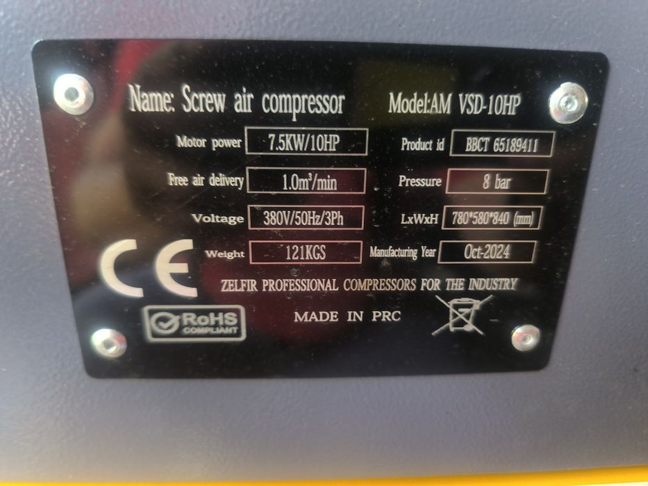 Kompresor śrubowy 7,5KW 8 bar