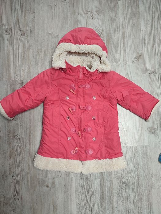 Kamir 98 kurtka dziewczęca zimowa ocieplana futro płaszczyk kwiatki