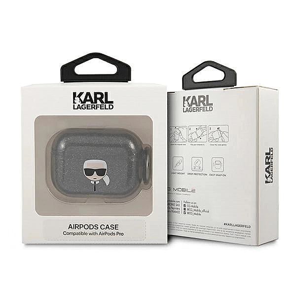 Etui Karl Lagerfeld Glitter Karl's Head na AirPods Pro - czarne