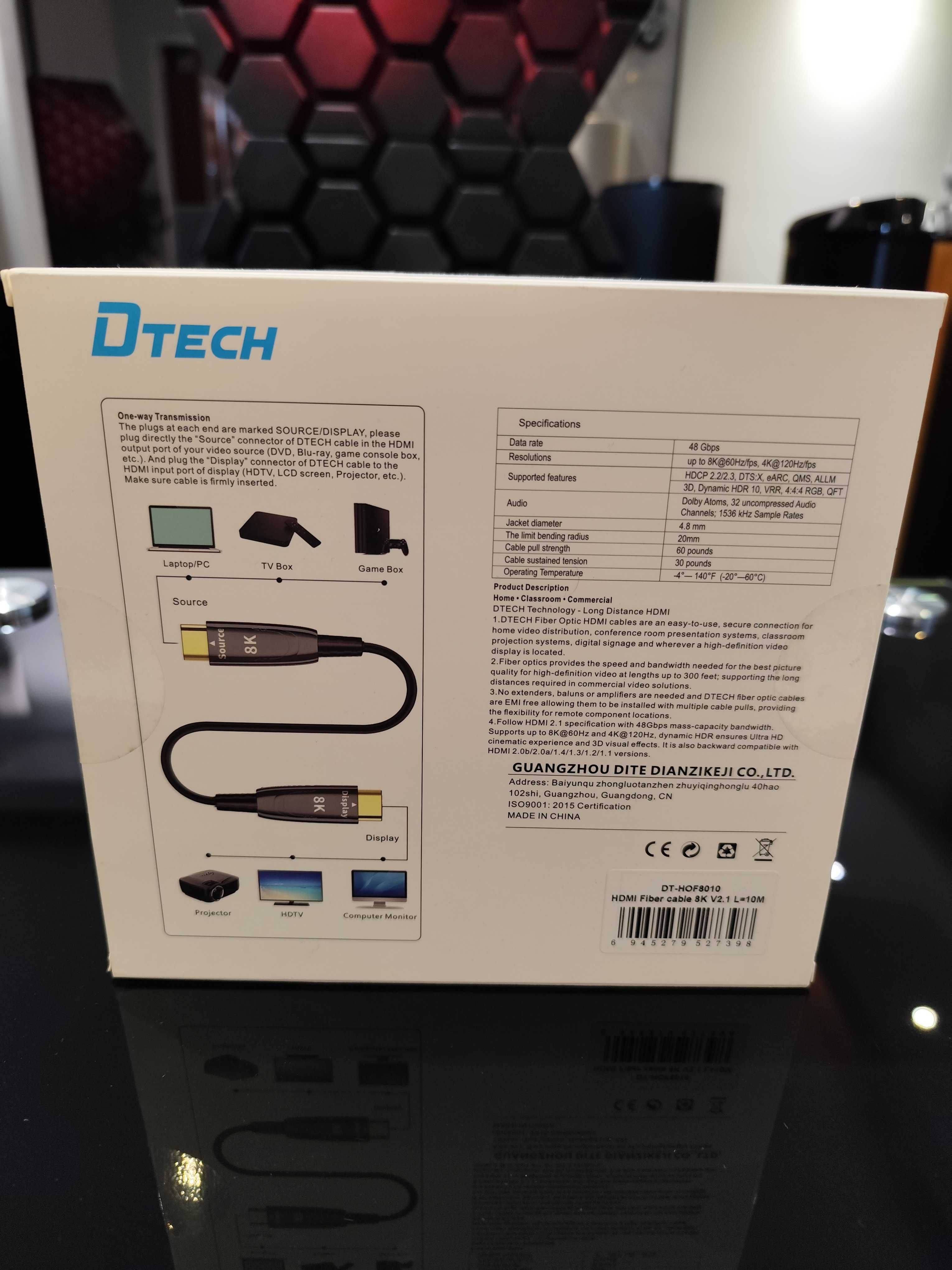 D-Tech HDMI DT-HOF8010, HDMI FIBER 2.1, 8K, 48 Gbps 10m