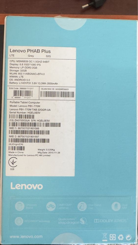 Lenova phab plus 32 g планшет телефон lte