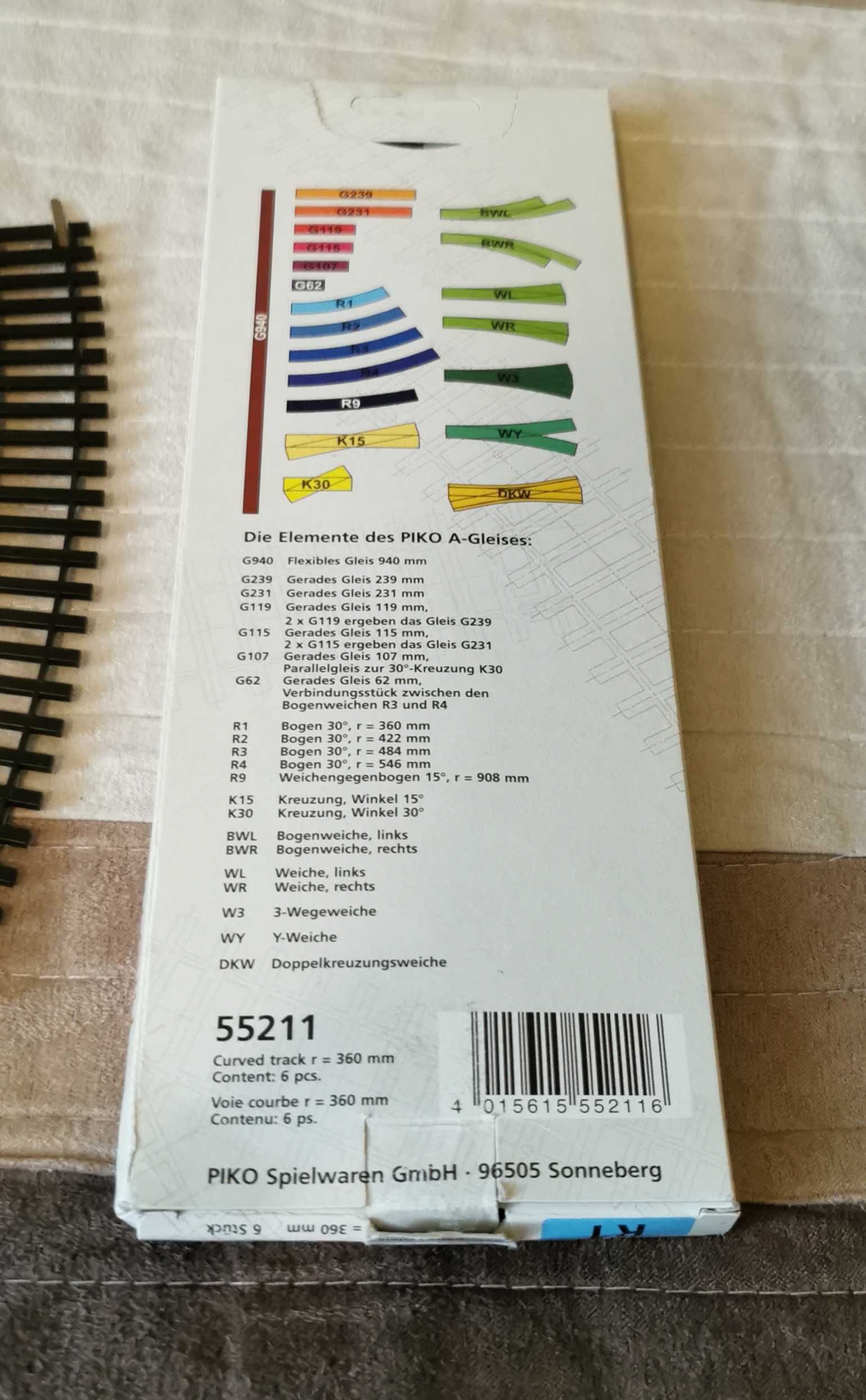 Tory kolejowe zestaw PIKO 55211 R1 6szt modele (jak nowe)