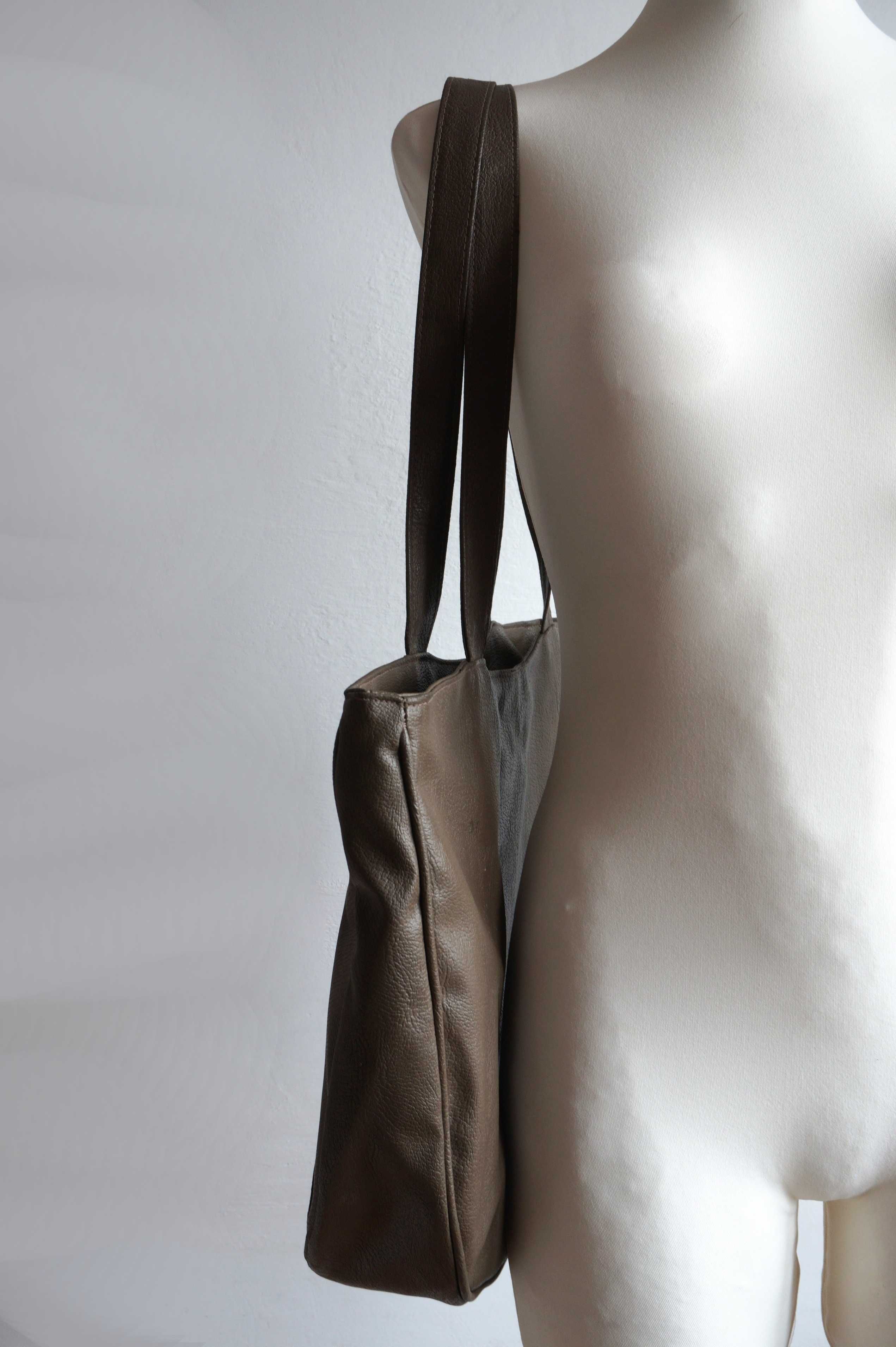 Wielka torba shopper brąz taupe wzór krokodyl