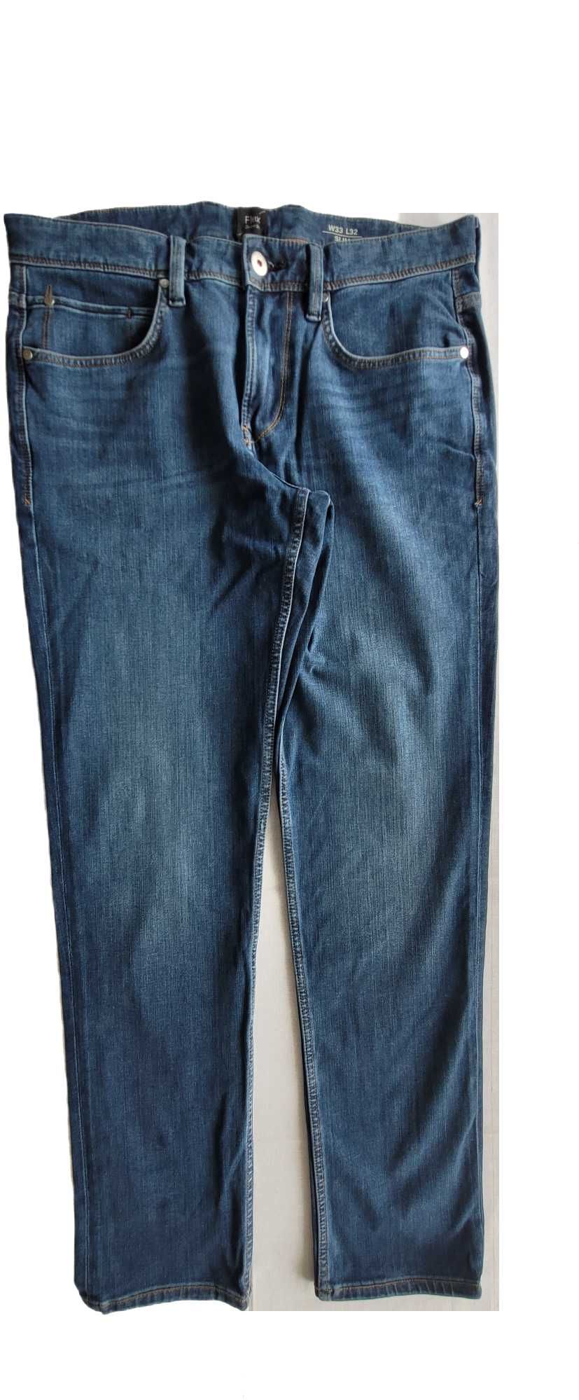 Męskie spodnie, ciemnoniebieski jeans W33 L32.