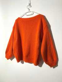 sweter żywy oranż pomarańcz M bufiaste rękawy 7/8 łódka S M oversize