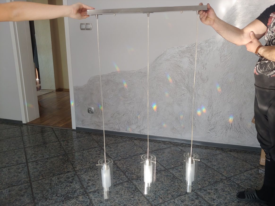 Lampa szkło biała srebrna szklana nad stół wisząca 130 cm