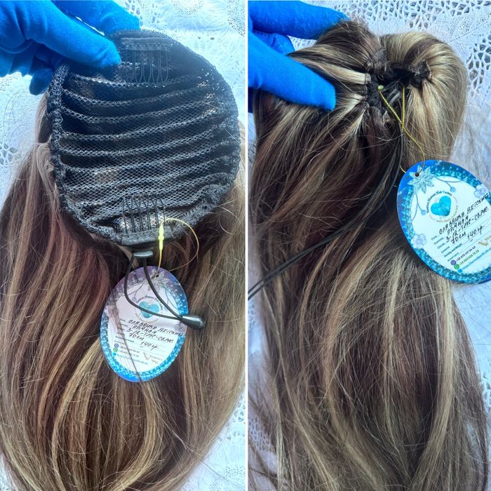 Натуральный хвост шиньон на резинке славянка детский волос русый 70 см