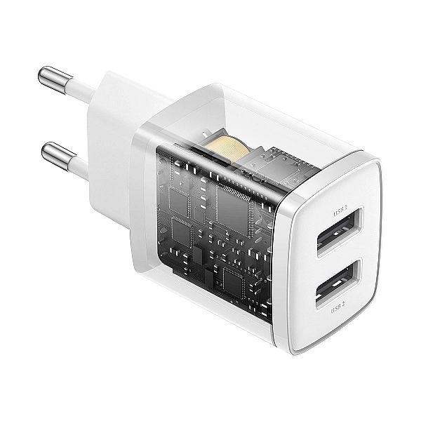 Baseus Compact ładowarka sieciowa 2x USB 10.5W biały (CCXJ)